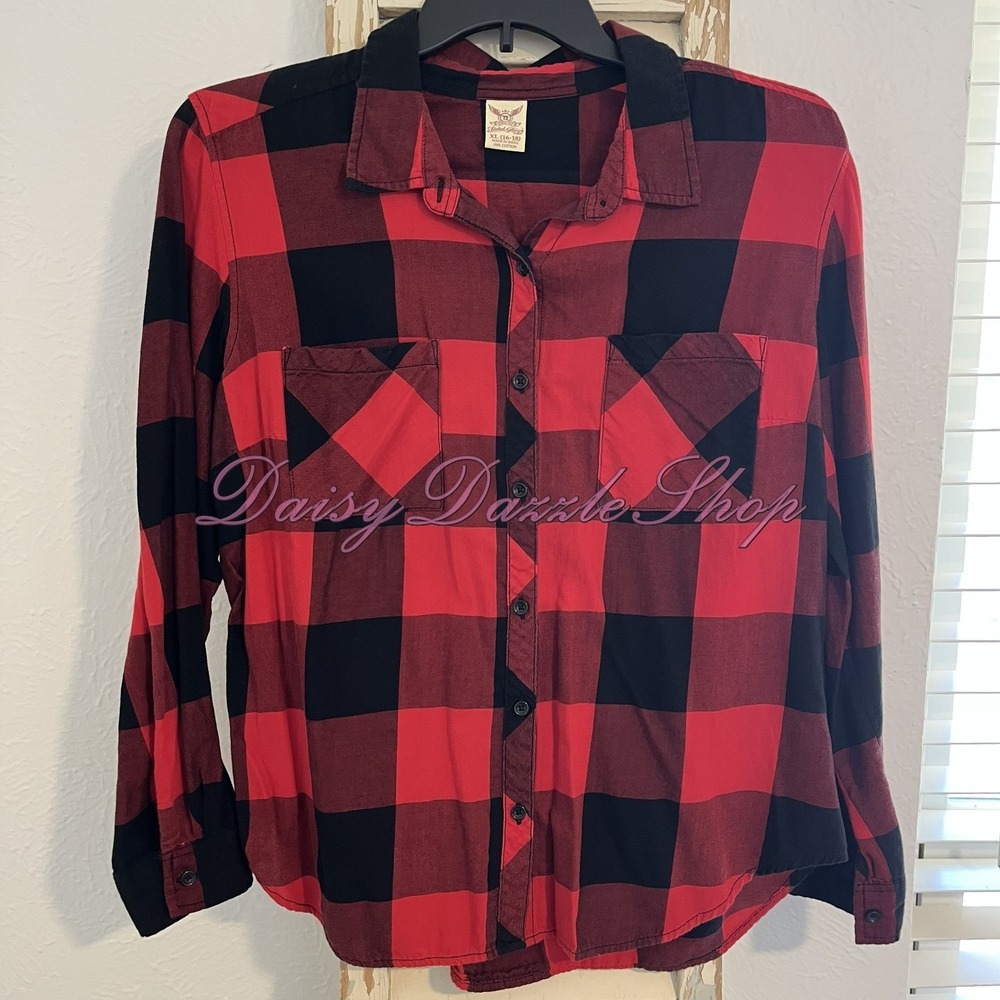 ✨Faded Glory Buffalo‎ Check Flannel Shirt XL Red Black Western Button Top✨